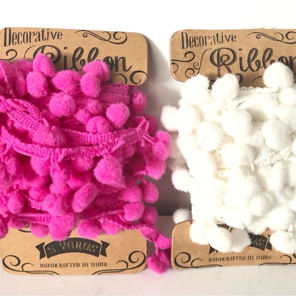Decorative Pom Pom Trim - Hot Pink and White - Kids Accessories
